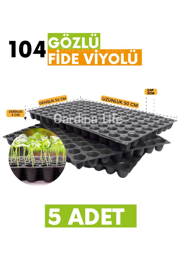 Fide Viyolü 104 Gözlü Fidan Viyolleri Tohum Çimlendirme Kabı Fide Yetiştirme Kabı 5 Adet