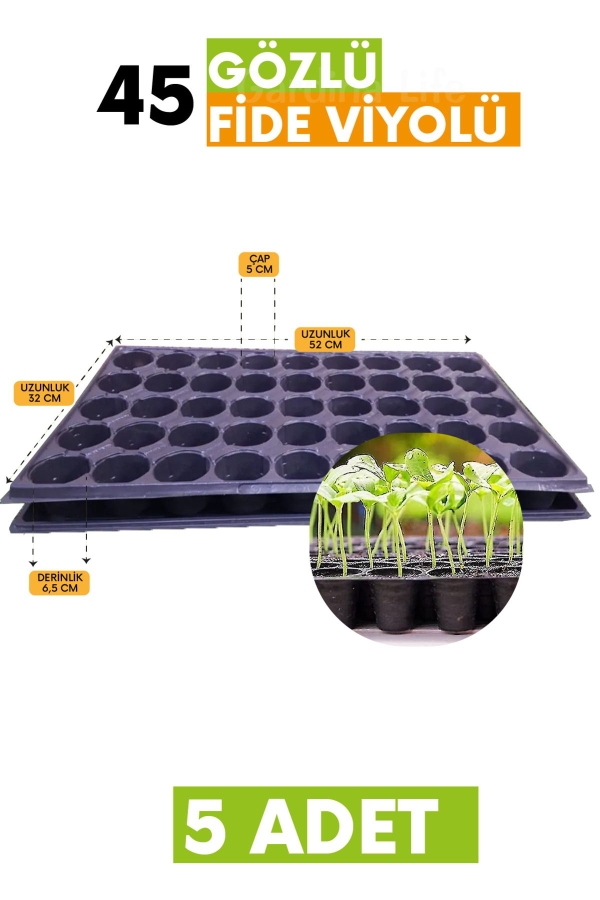 Fide Viyolü 45 Gözlü Fidan Viyolleri Tohum Çimlendirme Kabı Fide Yetiştirme Kabı 5 Adet